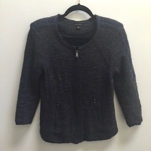 Ann Taylor dark navy blue dress jacket MOD tweed blazer